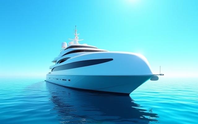 Yacht de luxe majestueux naviguant sur une mer azur au coucher du soleil